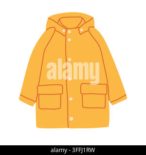 Cute yellow hooded raincoat icon vector isolated on white. Perfect for autumn rainy day fashion, spring weather graphics, outerwear apparel design Stock Vector