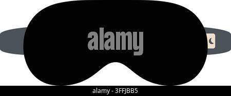Flat illustration of a solid black contoured sleep mask with curved eye coverage gray side straps and a small adjustment detail Stock Vector