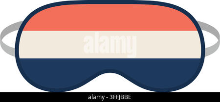 Flat illustration of a contoured sleep mask divided into coral cream and navy horizontal color sections with dark edging Stock Vector