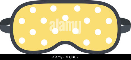 Flat illustration of a bright yellow contoured sleep mask decorated with evenly spaced white dots and a dark outer border Stock Vector