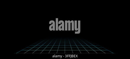Grid box perspective 3d perspective digital background in cyan style. Cyberspace wireframe laser mesh virtual reality metaverse abstract. VR game bg. Stock Vector