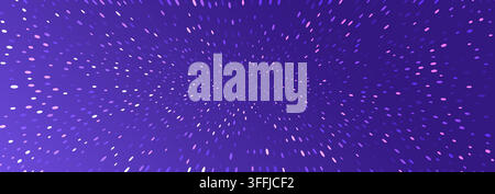 Purple glowing stars motion background. Abstract space travel concept wallpaper. Radial speed light particle burst backdrop. Galactic hyperspace zoom tunnel bg. Tech dynamic acceleration rays. Vector Stock Vector