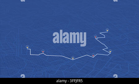 GPS navigation to pins and multiple markers on route. Cty map featuring directional signs, an intended goal point. Abstract plan highlights. Vector Stock Vector
