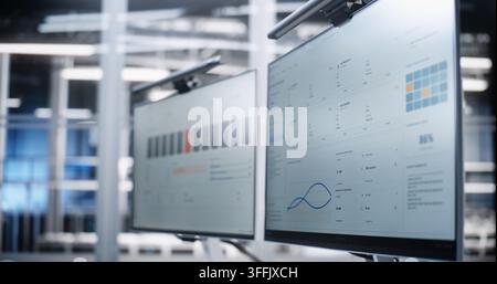 Server Monitoring Dashboards Display Live Infrastructure Metrics as DDoS Attack Detected Alert Appears, Illustrating Cybersecurity Threats, Network Security, Data Center Protection, Incident Response. Stock Photo