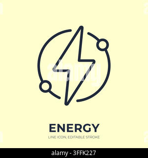Energy line icon. Electric power linear vector illustration. Thin sign of lightning bolt for electricity, charging, battery, renewable, voltage Stock Vector