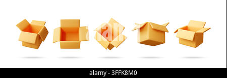 3D Set of open empty cardboard box icons Stock Vector