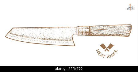 Butcher Knife. Hand drawn sketch Stock Vector