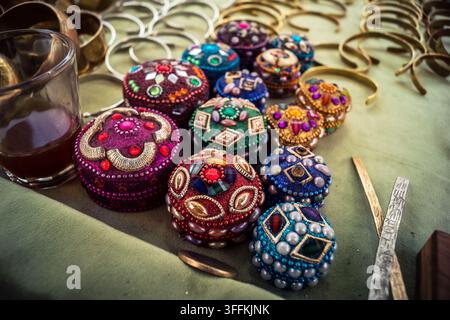 ​Marrakech, Morocco, September 08, 2026 Local artisans and craftsmen handcrafting traditional wooden and metal objects in small workshops throughout t Stock Photo