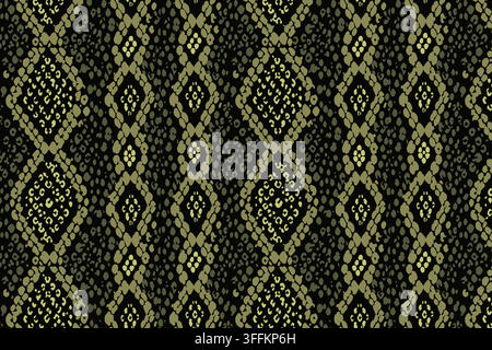 Abstract snakeskin seamless pattern with organic scales and irregular animal markings in olive green, yellow and black tones. Stock Vector