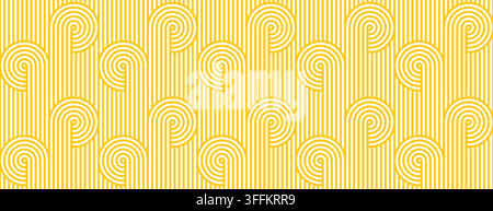 Instant noodle ramen background. Yellow seamless pasta vector pattern. Oriental asian foods or spaghetti texture with repeat geometric line art. Poster or wallpaper with abstract italian meal ornament Stock Vector