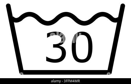 Wash at 30 C, laundry care symbol Stock Vector