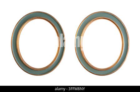 Old round wooden frame isolated on white background Stock Photo