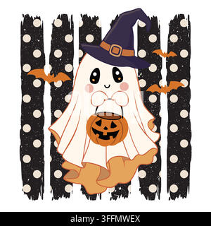 Ghost boy with pumpkin bucket Halloween vector design. Stock Vector