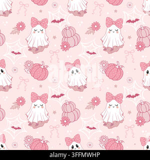 Pink ghost seamless pattern for Halloween. Stock Vector