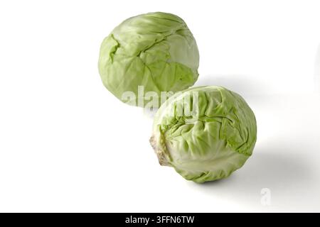 Two Fresh Green Cabbages Isolated on White Background Stock Photo
