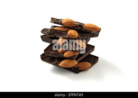Stack of Dark Chocolate Bars with Almonds Stock Photo
