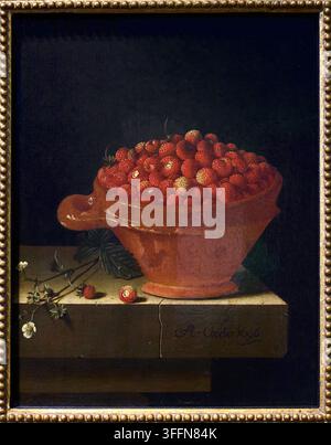 A Bowl of Strawberries on a Stone Plinth, 1696, Adriaen Coorte (active c. 1683-1707), Rijksmuseum, Amsterdam, Netherlands Stock Photo