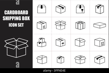 Collection of various cardboard shipping box icons presented as an isolated object on transparent background isolated on transparent background Stock Vector