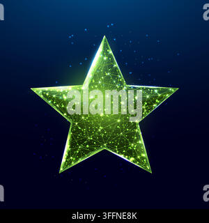 Green wireframe star, low poly style. Success, win symbol concept. Abstract modern 3d vector illustration on dark blue background. Stock Vector