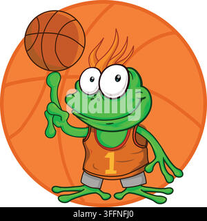 Cute Cartoon Frog Playing Basketball Slam Dunk Vector Illustration Stock Vector