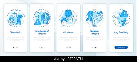 Cardiovascular screening tests monochrome blue onboarding mobile app screen Stock Vector