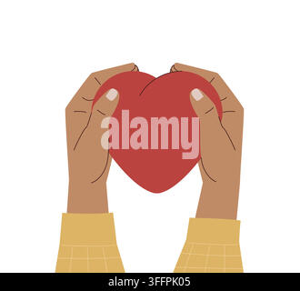 Human hands holding red heart. Concept of sharing love Stock Vector