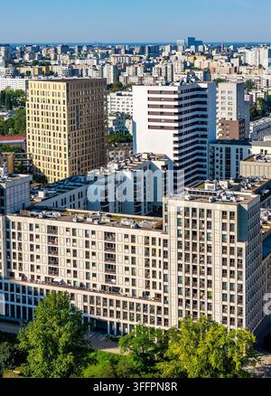 Aerial view of a modern office complex with symmetrical buildings ...