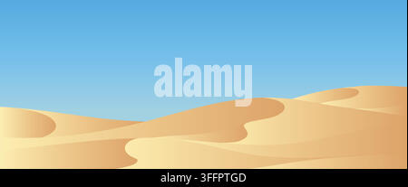 Abstract desert landscape with soft golden sand dunes and a bright blue sky, minimalist vector background. Stock Vector