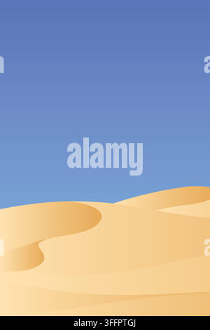Abstract desert landscape with soft golden sand dunes and a bright blue sky, minimalist vector background. Stock Vector