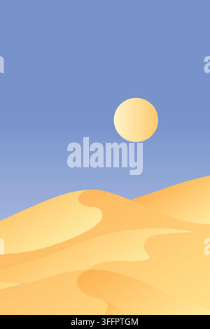 Abstract desert landscape with soft golden sand dunes and a bright blue sky, minimalist vector background. Stock Vector