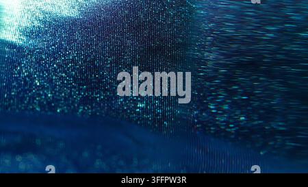 Abstract blue digital particle wave creates a luminous futuristic background with flowing dots, grid-like texture, and soft cyan highlights, ideal for Stock Photo