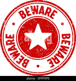 beware stamp. beware red round rubber stamp on transparent background Stock Vector