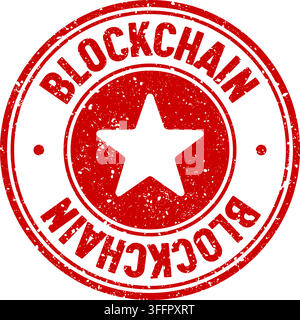 blockchain stamp. blockchain red round rubber stamp on transparent background Stock Vector