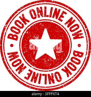 book online now stamp. book online now red round rubber stamp on transparent background Stock Vector