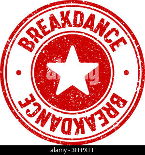 breakdance stamp. breakdance red round rubber stamp on transparent background Stock Vector