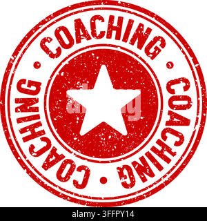 coaching stamp. coaching red round rubber stamp on transparent background Stock Vector
