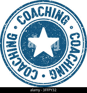 coaching stamp. coaching blue round rubber stamp on transparent background Stock Vector
