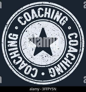 coaching stamp. coaching white round rubber stamp on dark background Stock Vector