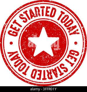 get started today stamp. get started today red round rubber stamp on transparent background Stock Vector
