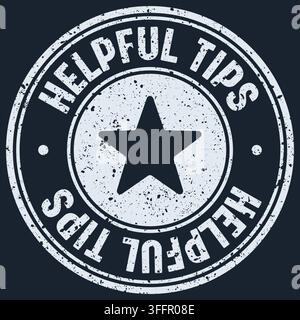 helpful tips stamp. helpful tips white round rubber stamp on dark background Stock Vector