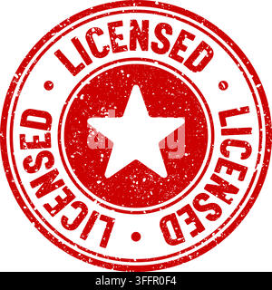licensed stamp. licensed red round rubber stamp on transparent background Stock Vector
