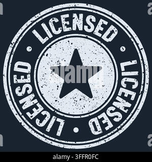licensed stamp. licensed white round rubber stamp on dark background Stock Vector