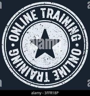 online training stamp. online training white round rubber stamp on dark background Stock Vector