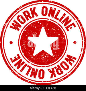 work online stamp. work online red round rubber stamp on transparent background Stock Vector