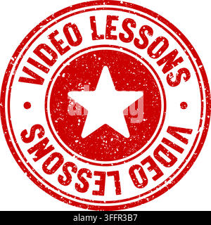 video lessons stamp. video lessons red round rubber stamp on transparent background Stock Vector