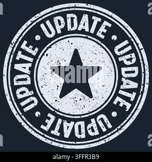 update stamp. update white round rubber stamp on dark background Stock Vector