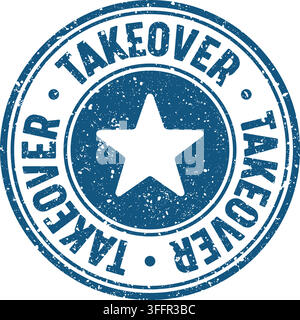 takeover stamp. takeover blue round rubber stamp on transparent background Stock Vector