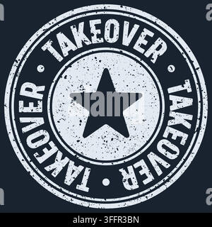 takeover stamp. takeover white round rubber stamp on dark background Stock Vector