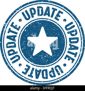 update stamp. update blue round rubber stamp on transparent background Stock Vector