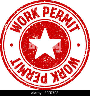 work permit stamp. work permit red round rubber stamp on transparent background Stock Vector
